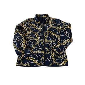 Quilted Jacket Women's Reversible Button Front Navy Gold Link Print Size 10/12